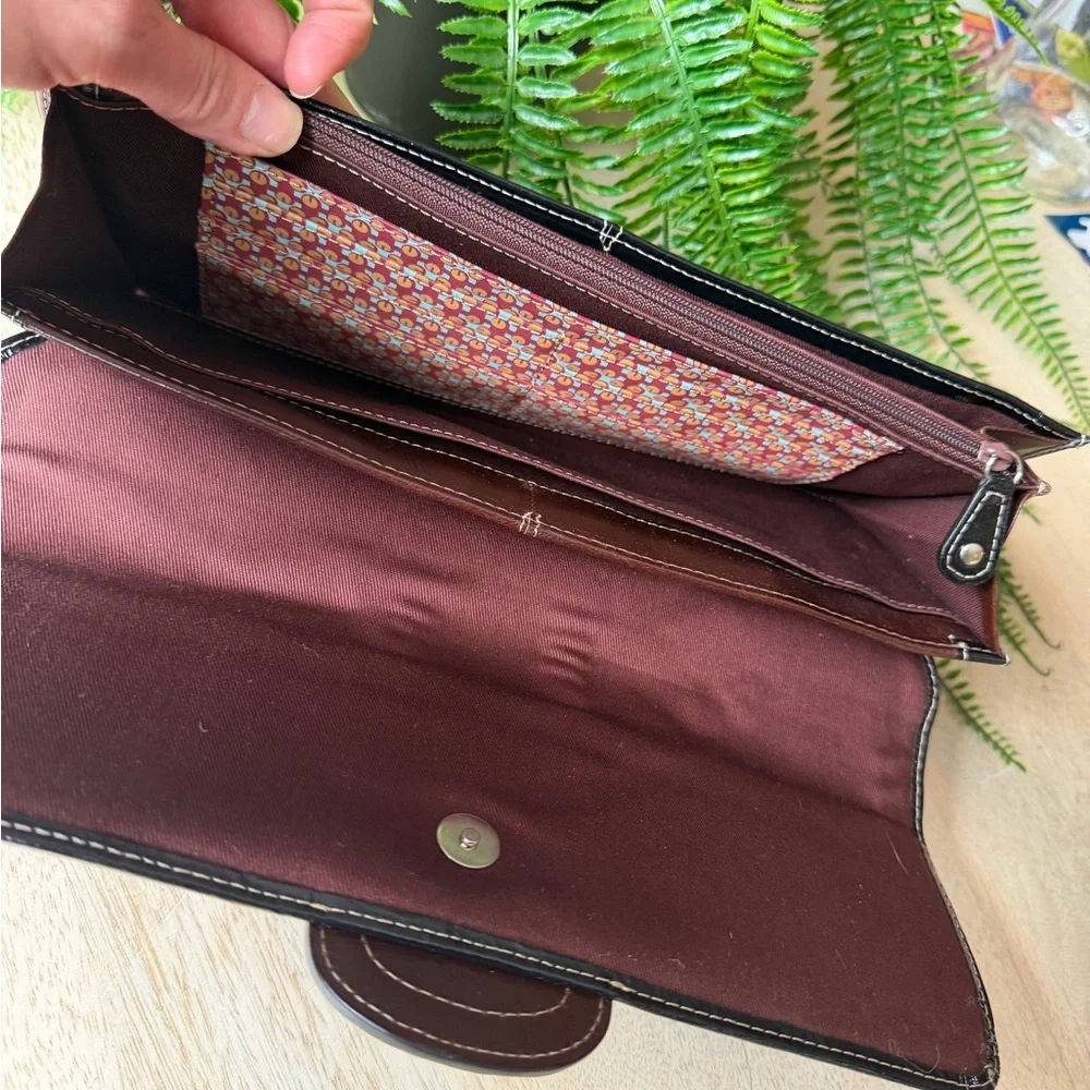 Fossil Leather Clutch Brown and Black Never Used, Wallet Purse